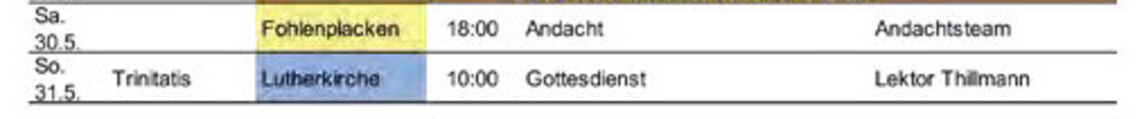 Gottesdienstplan für den Monat Mai 2026