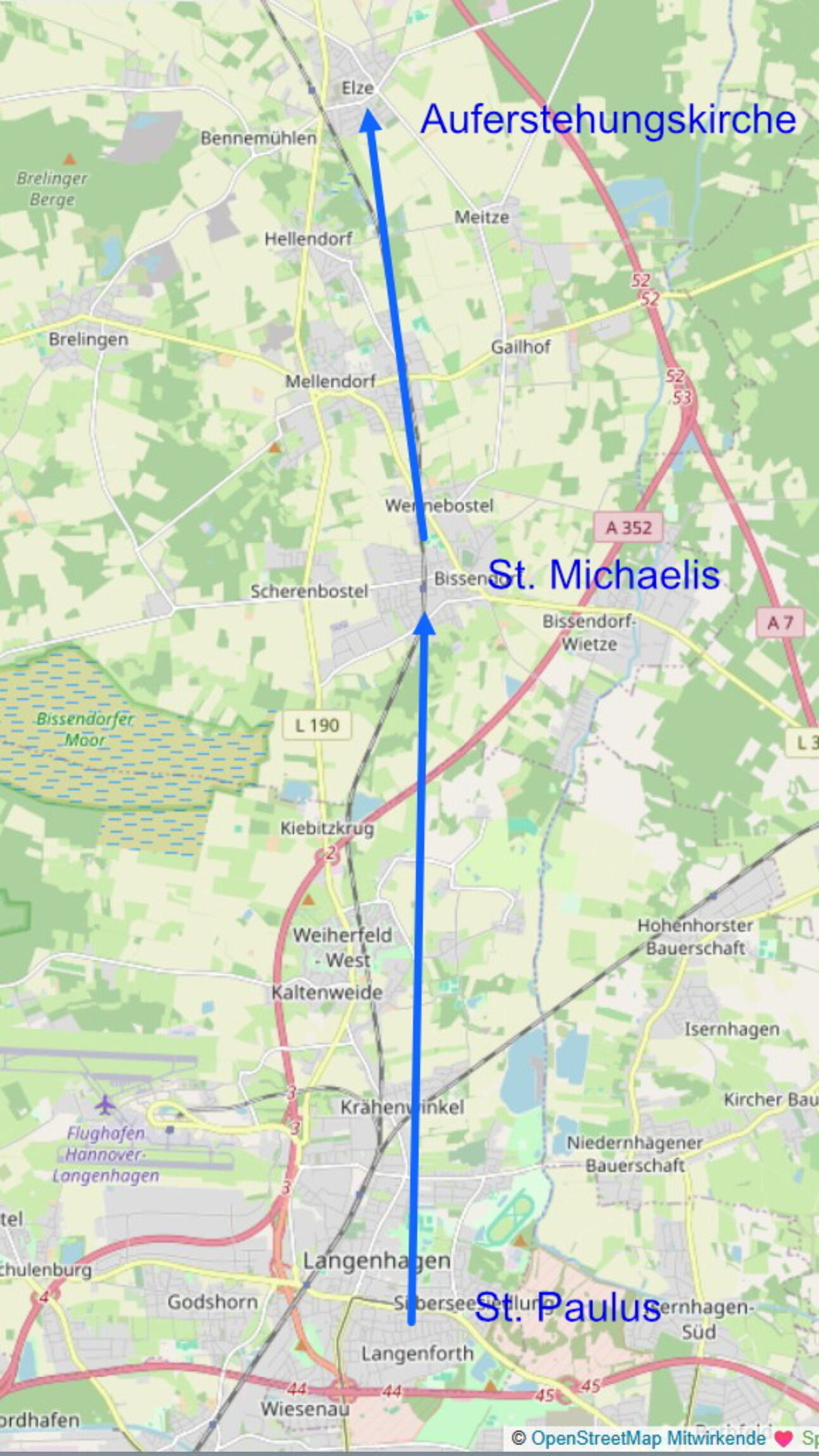 Route von St. Paulus zu Auferstehungskirche