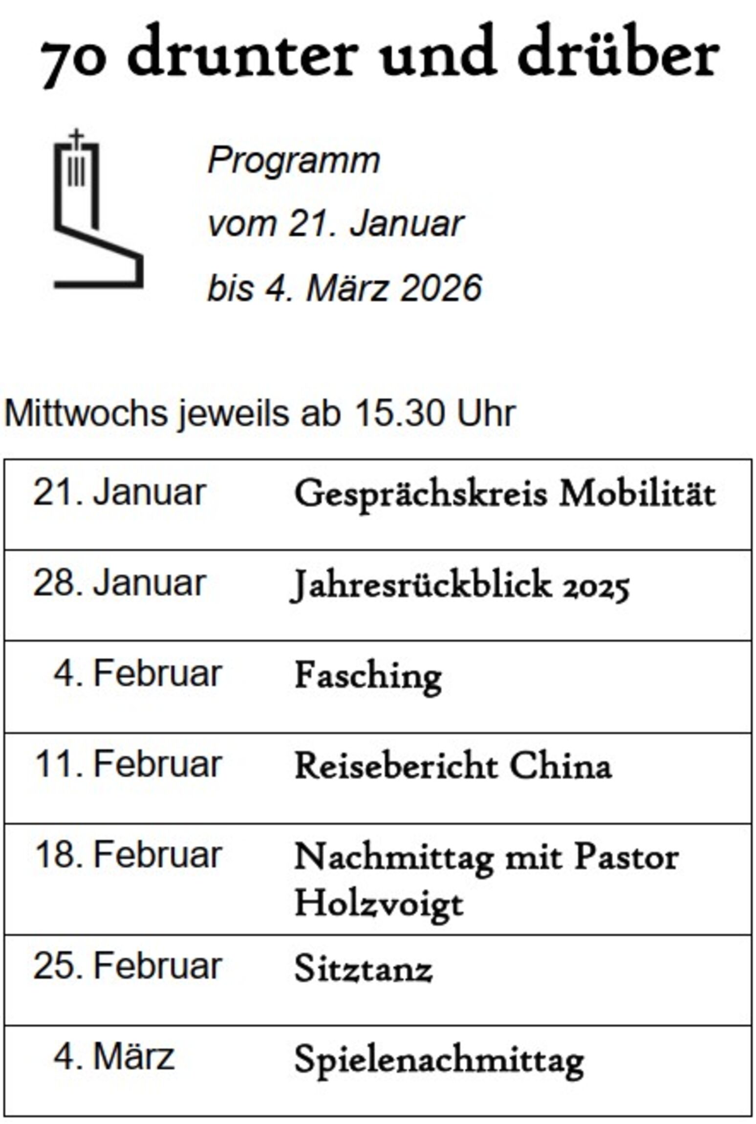 Programm für Januar bis März