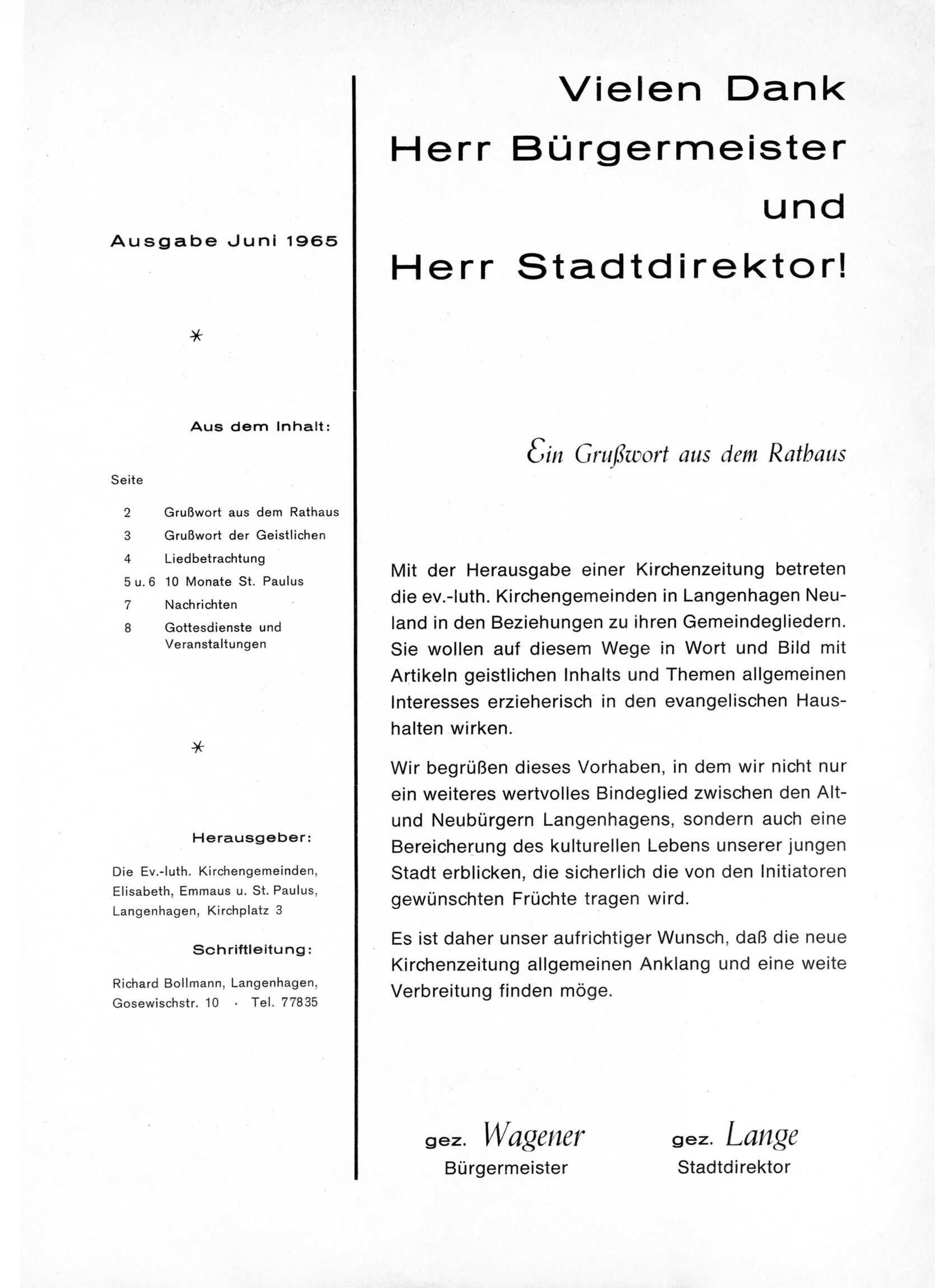 Kontakte - Grußworte Bürgermeister