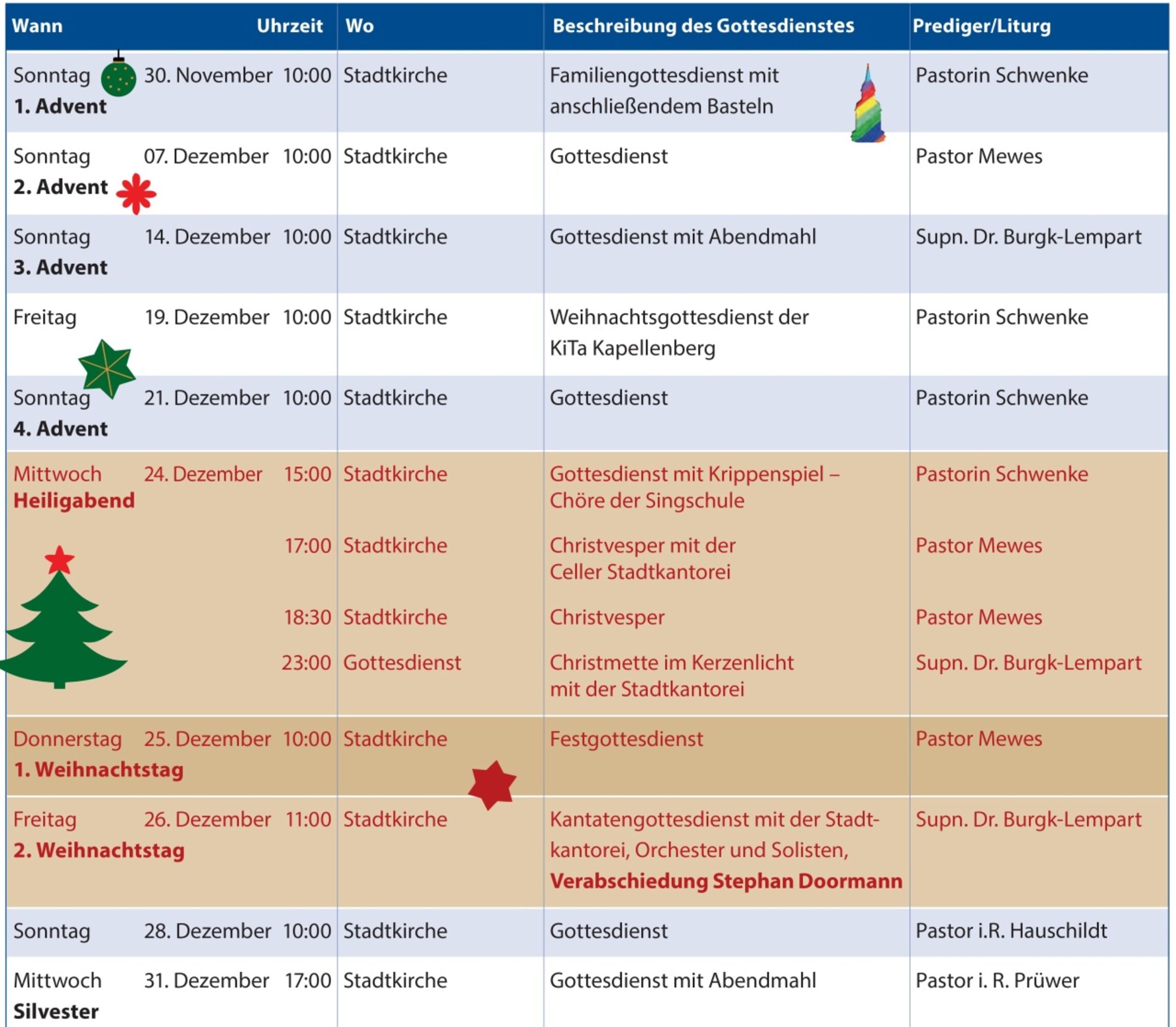 Gottesdienste Weihnachten