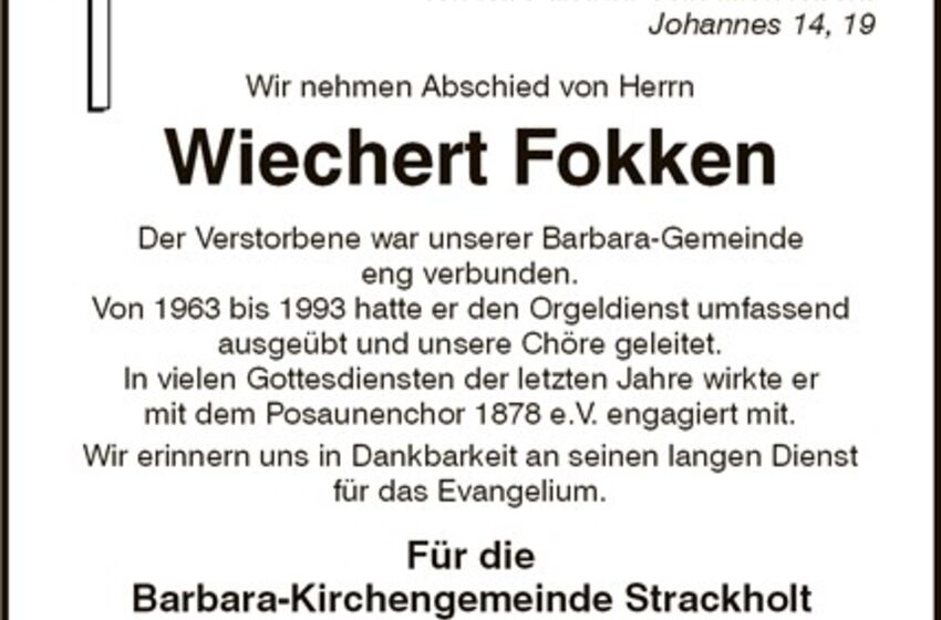 Trauer um Wiechert Fokken
